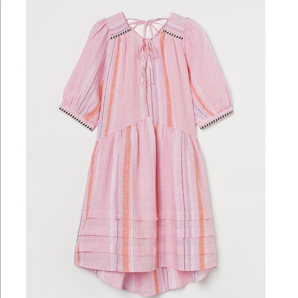 H&M Pink Striped Tie-Neck Mini Dress